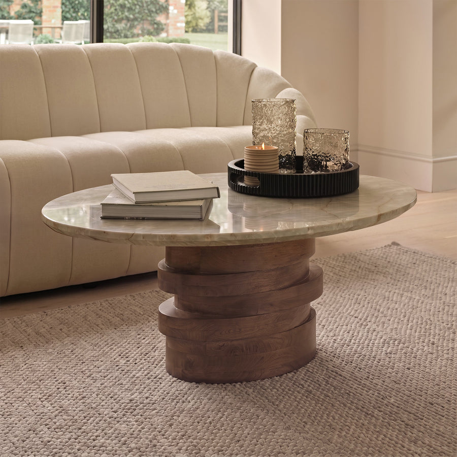 Adam 100cm Oval Almond Brown & Lady Grey Marble Coffee Table - Tasty Coffee Tables