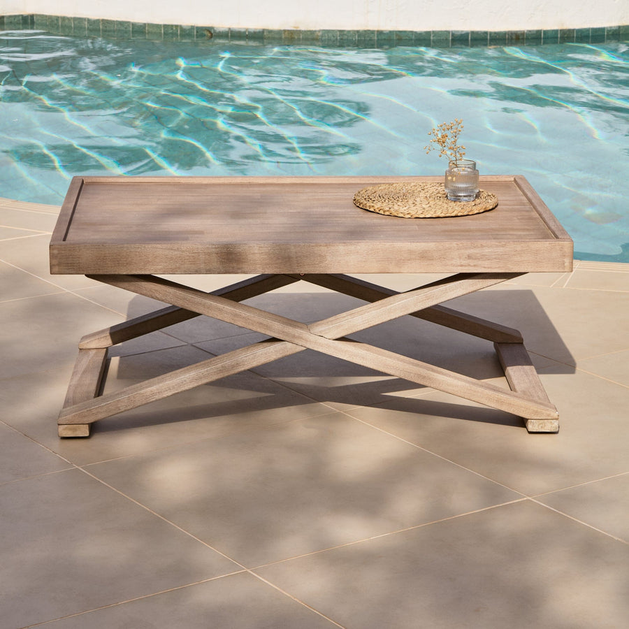 Akira Wooden Rectangular Garden Coffee Table - Brushed Light Acacia - Tasty Coffee Tables