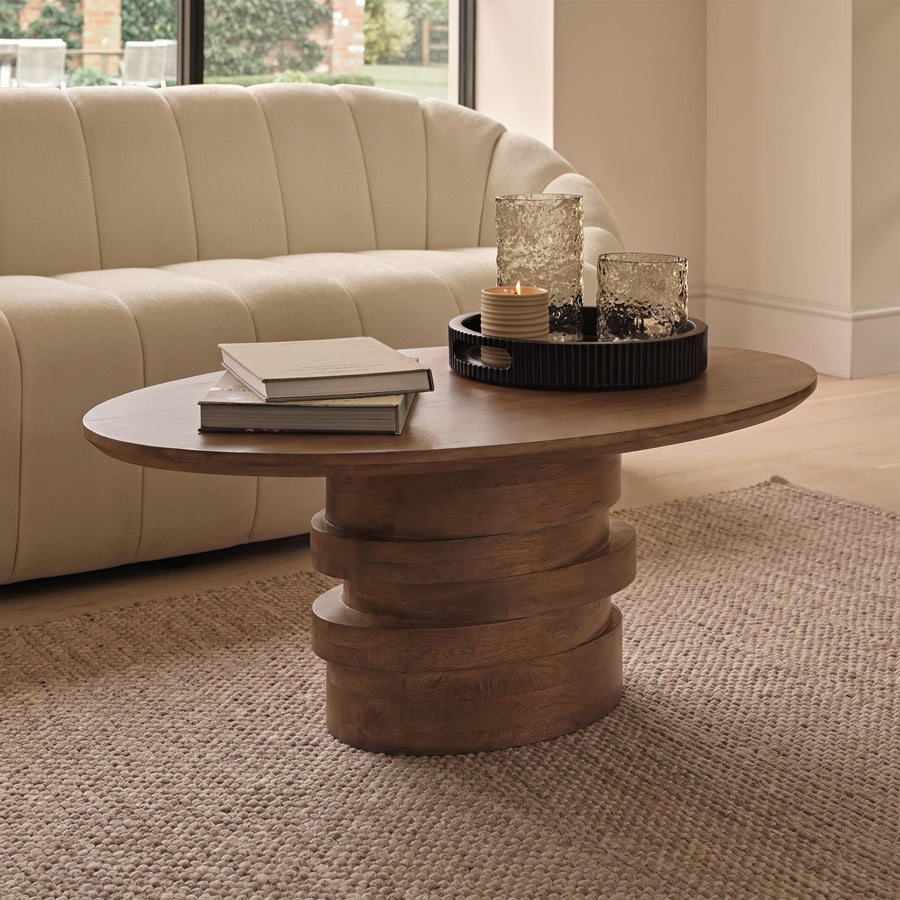 Adam 100cm Oval Almond Brown Coffee Table - Tasty Coffee Tables