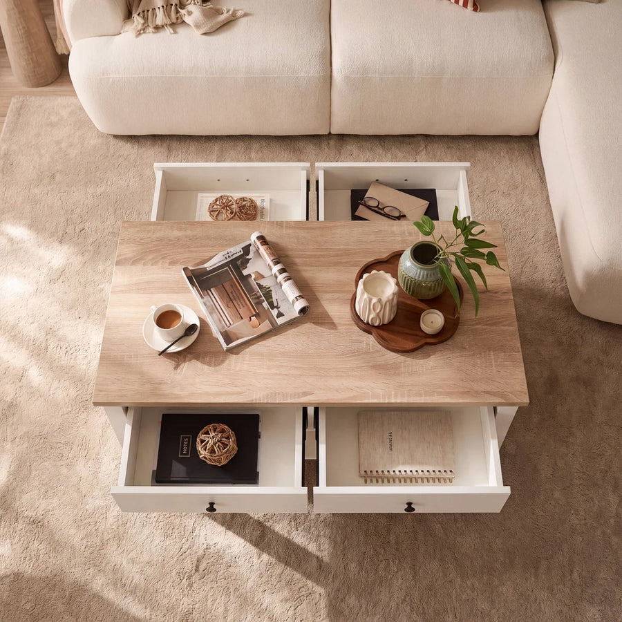 Bampton Alabaster White Coffee Table with Storage - New - Tasty Coffee Tables