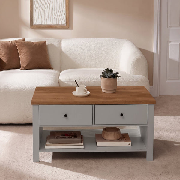 Bampton Stone Grey Coffee Table with Storage - Tasty Coffee Tables
