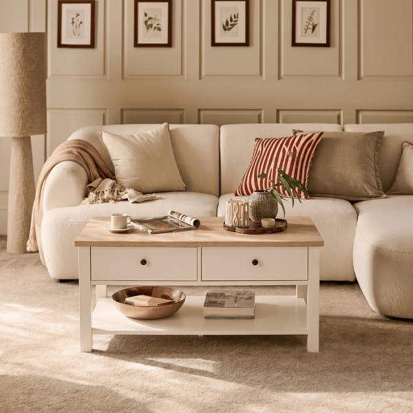 Bampton Alabaster White Coffee Table with Storage - New - Tasty Coffee Tables