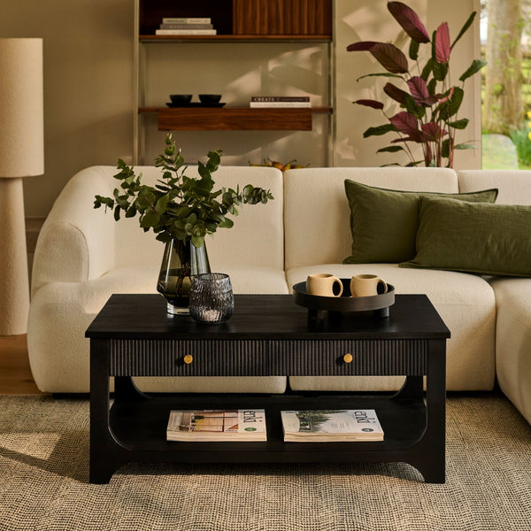 Jade Jet Black Mango Wood Rectangular Coffee Table - Tasty Coffee Tables
