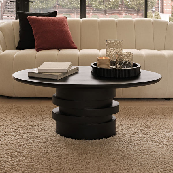 Adam 100cm Oval Jet Black Mango Wood Coffee Table - Tasty Coffee Tables