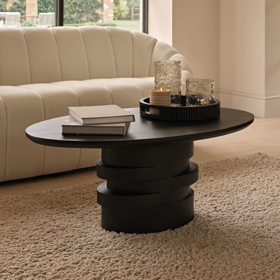 Adam 100cm Oval Jet Black Mango Wood Coffee Table - Tasty Coffee Tables