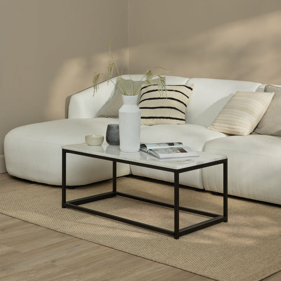 Nara White Marble Coffee Table - Black Frame - Tasty Coffee Tables