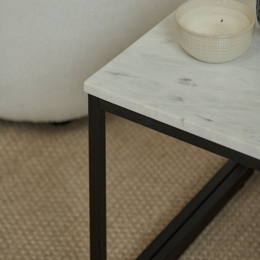 Nara White Marble Coffee Table - Black Frame - Tasty Coffee Tables