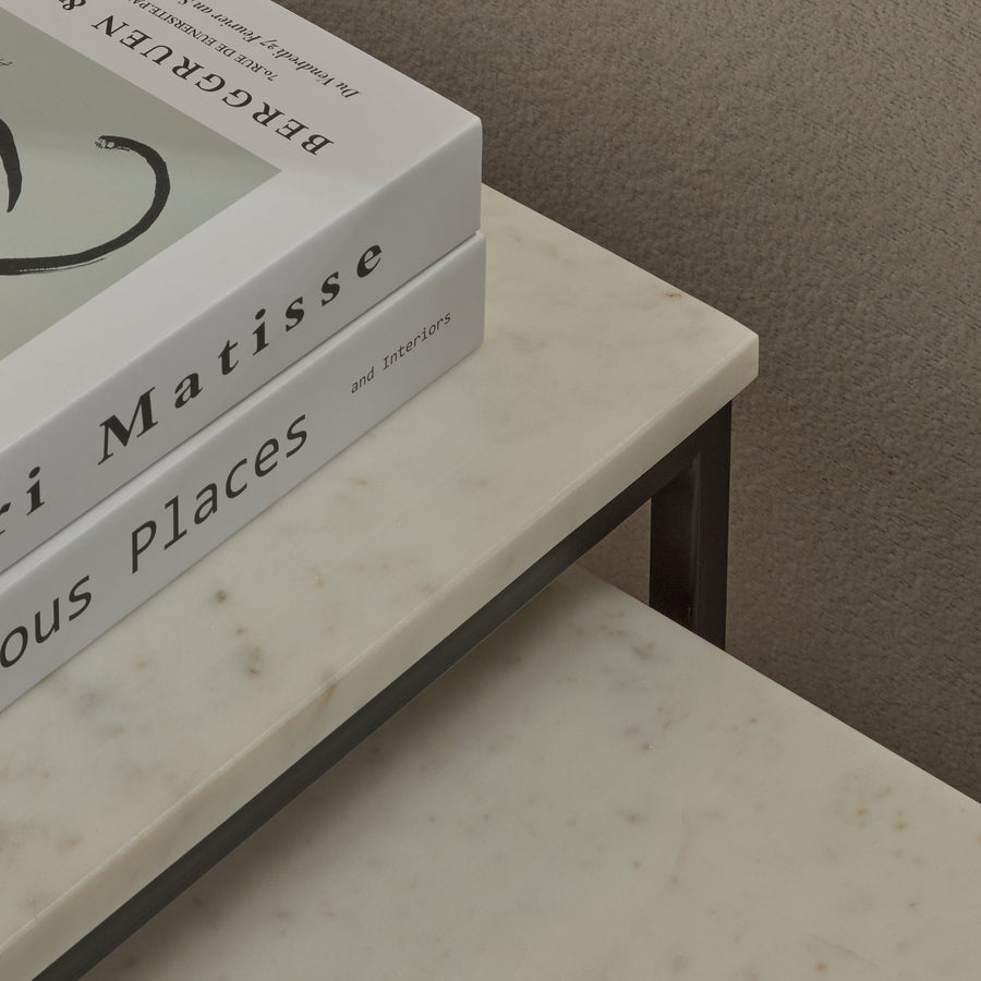 Nara White Marble Square Nest of Tables - Black Frame - Tasty Coffee Tables