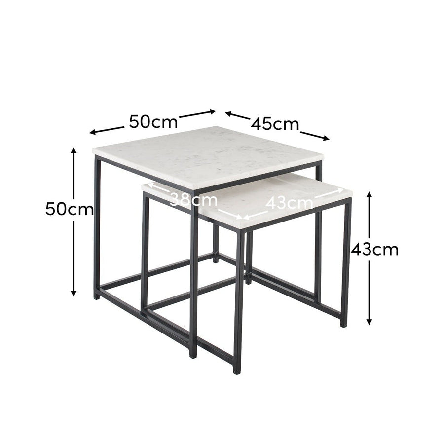Nara White Marble Square Nest of Tables - Black Frame - Tasty Coffee Tables