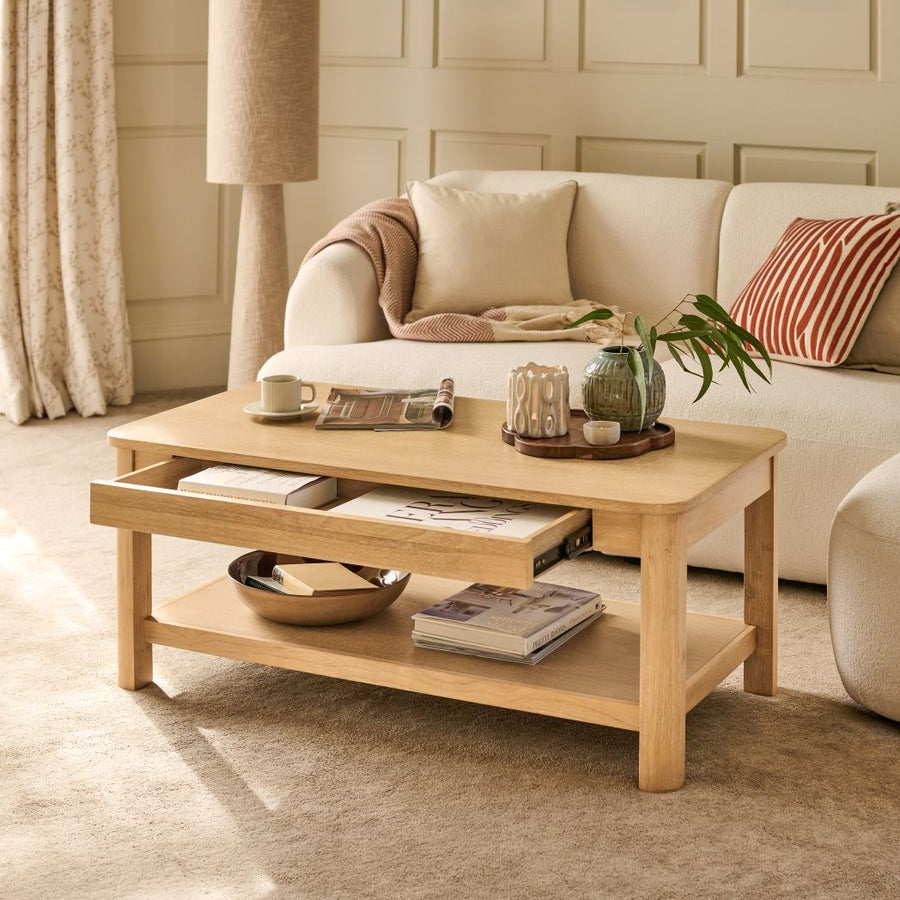 Noah Whitewash Oak Rectangular Coffee Table - Tasty Coffee Tables