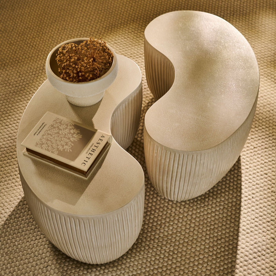 Sohan 61cm Kidney Concrete Coffee Table - Set of 2 - Sand - Tasty Coffee Tables
