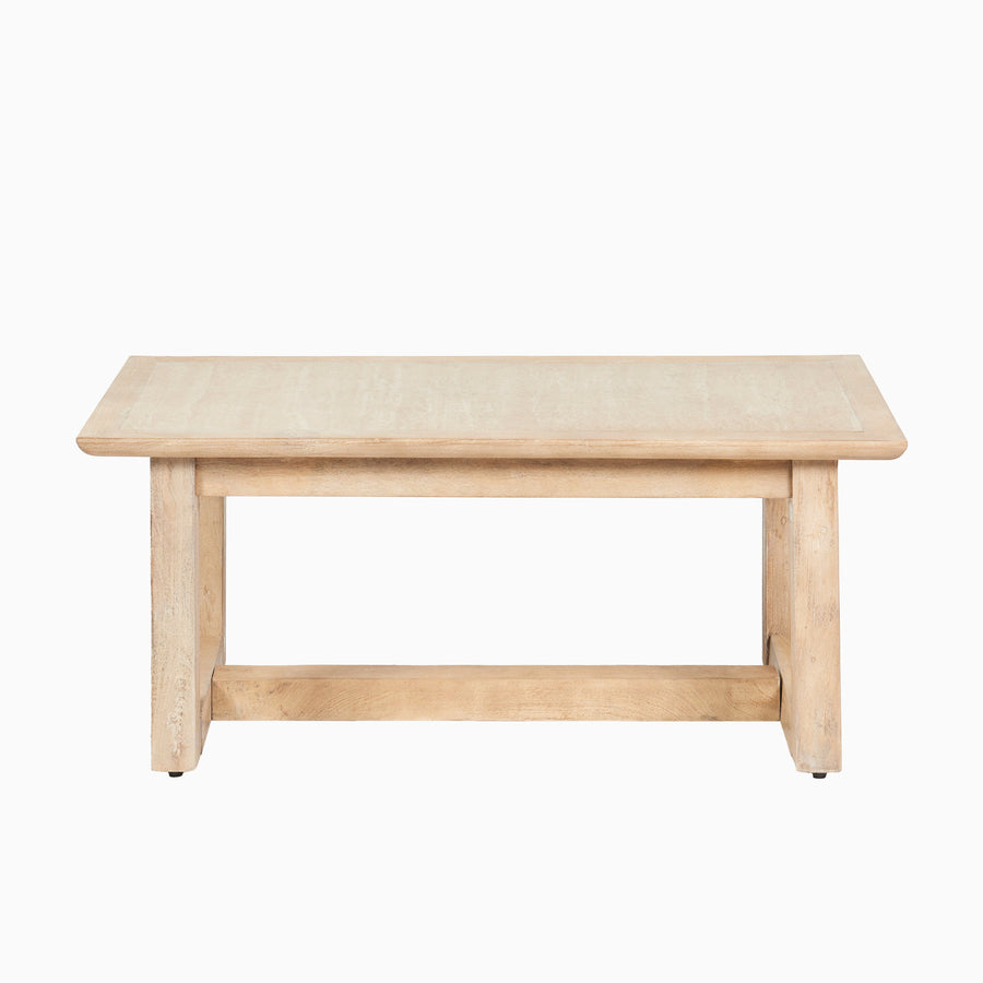 Valdis Mango Wood & Travertine Rectangular Coffee Table - Tasty Coffee Tables