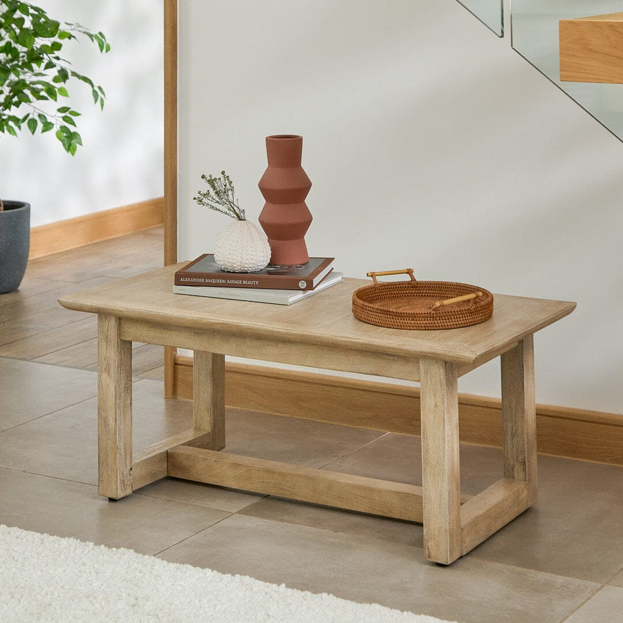 Valdis Mango Wood & Travertine Rectangular Coffee Table - Tasty Coffee Tables