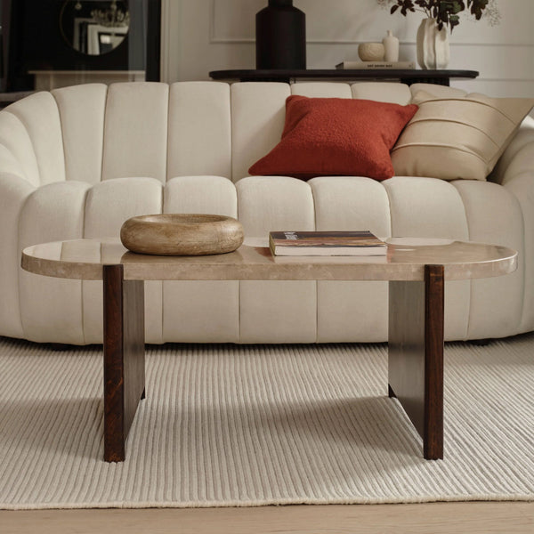 Viola 100cm Oval Lady Grey Marble & Coffee Brown Mango Wood Coffee Table - Tasty Coffee Tables