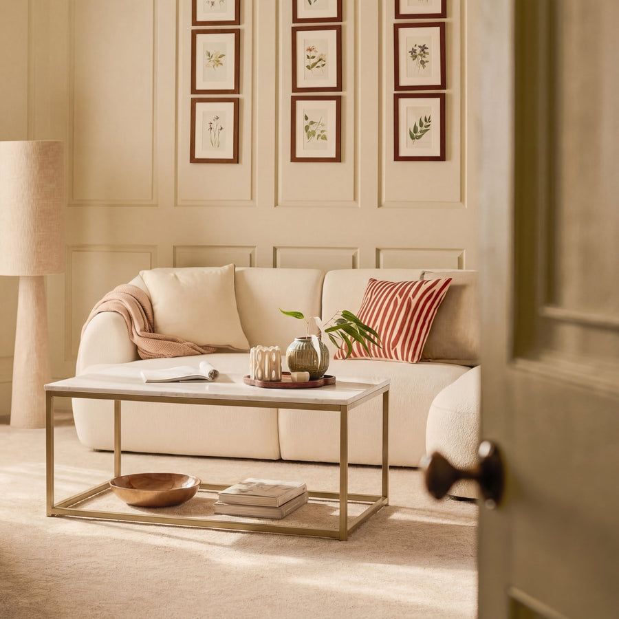 Nara White Marble Coffee Table - Gold Frame - Tasty Coffee Tables