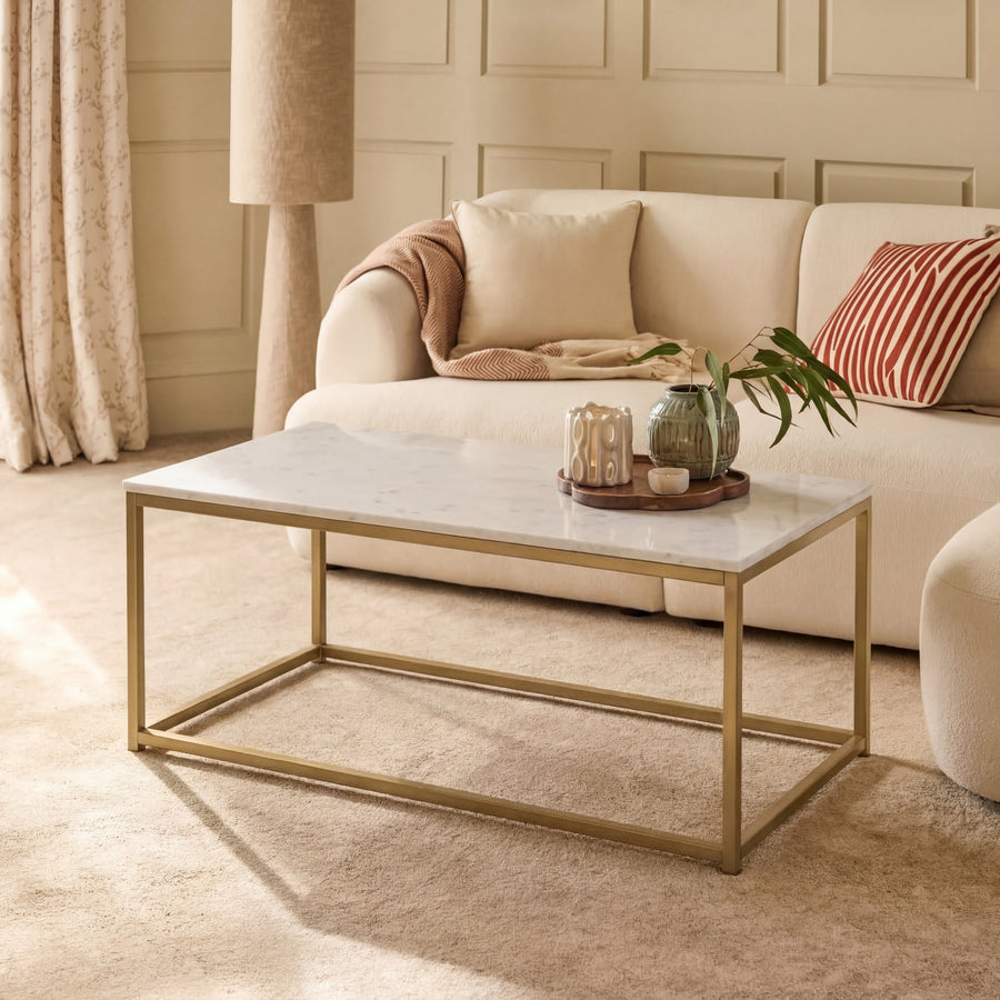 Nara White Marble Coffee Table - Gold Frame - Tasty Coffee Tables