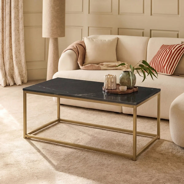 Nara Black Marble Coffee Table - Gold Frame - Tasty Coffee Tables