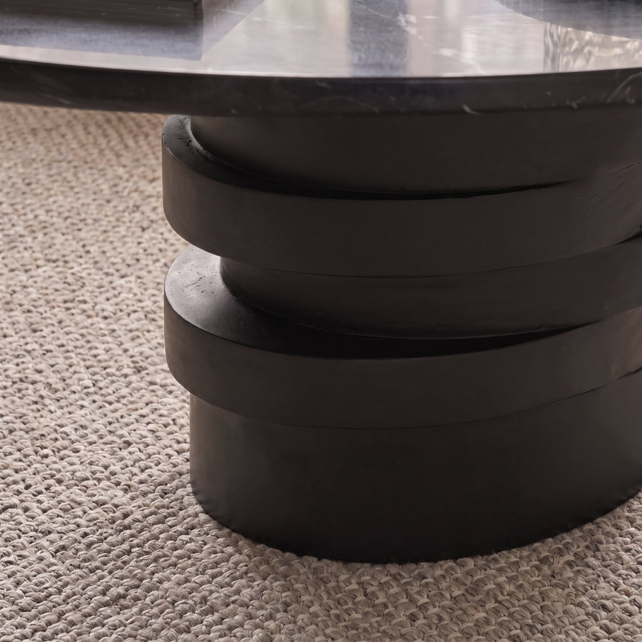 Adam 100cm Oval Jet Black Mango Wood & Black Marble Coffee Table - Tasty Coffee Tables