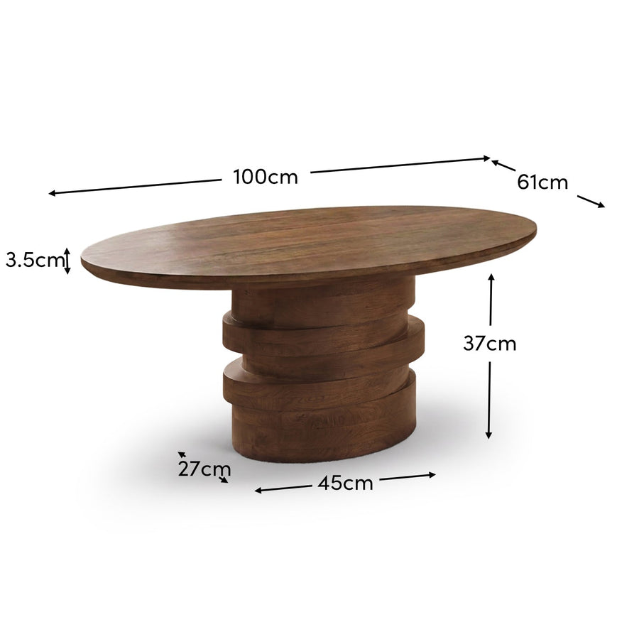 Adam 100cm Oval Almond Brown Coffee Table - Tasty Coffee Tables