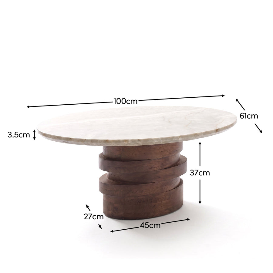 Adam 100cm Oval Almond Brown & Lady Grey Marble Coffee Table - Tasty Coffee Tables