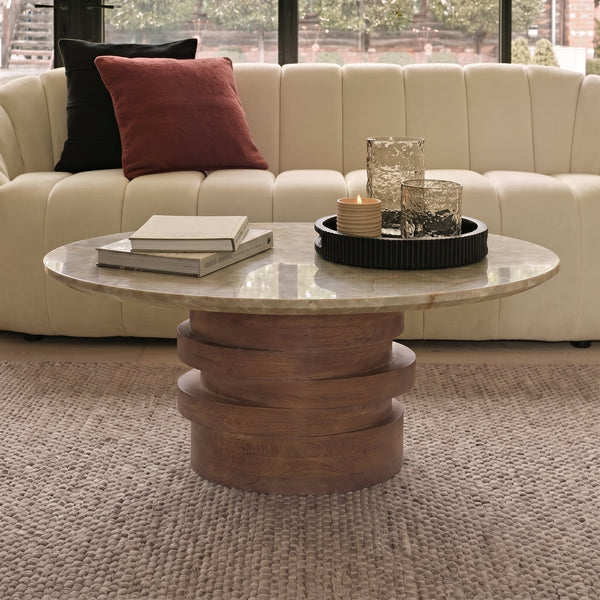 Adam 100cm Oval Almond Brown & Lady Grey Marble Coffee Table - Tasty Coffee Tables