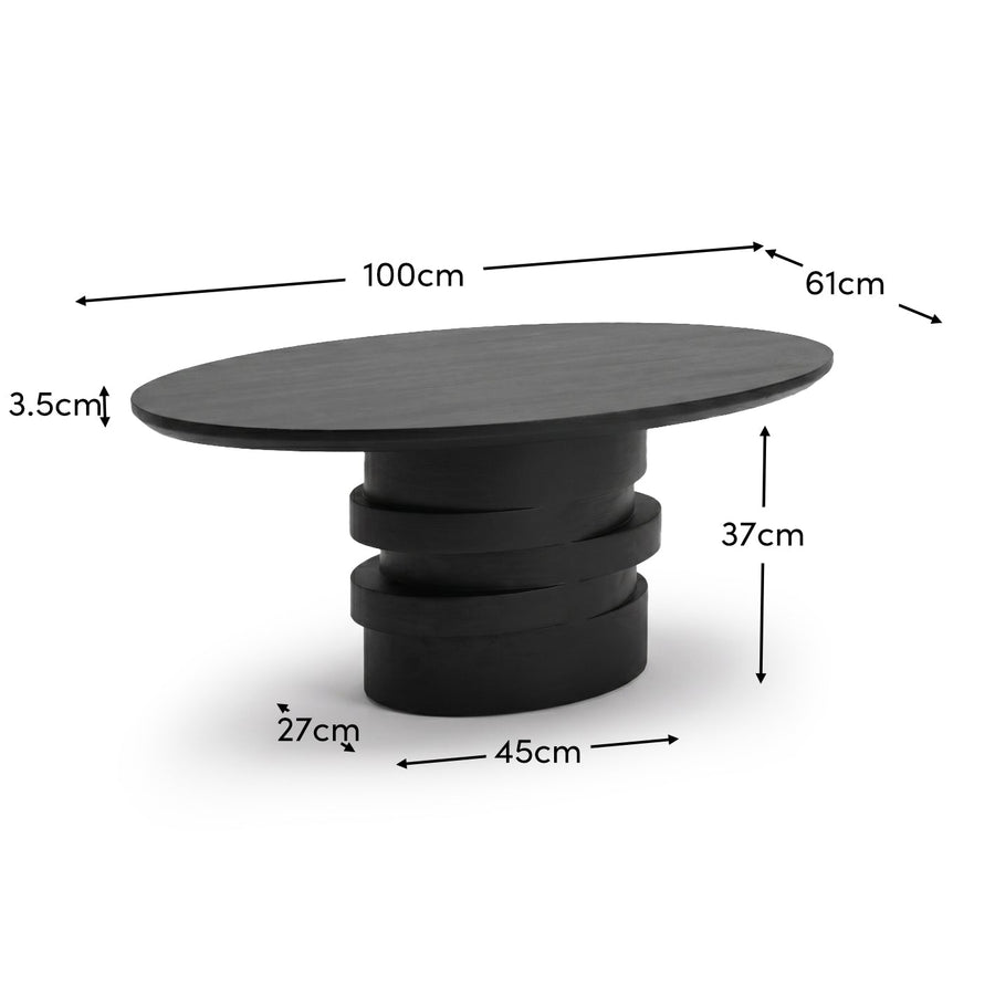 Adam 100cm Oval Jet Black Mango Wood Coffee Table - Tasty Coffee Tables