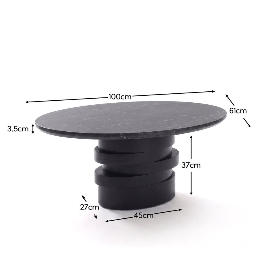 Adam 100cm Oval Jet Black Mango Wood & Black Marble Coffee Table - Tasty Coffee Tables