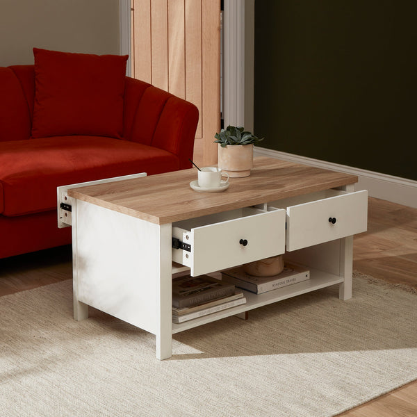 Bampton White Coffee Table with Storage - Tasty Coffee Tables