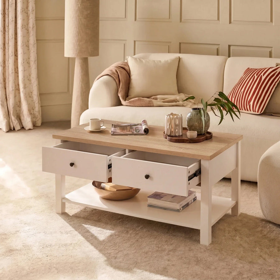 Bampton Alabaster White Coffee Table with Storage - New - Tasty Coffee Tables