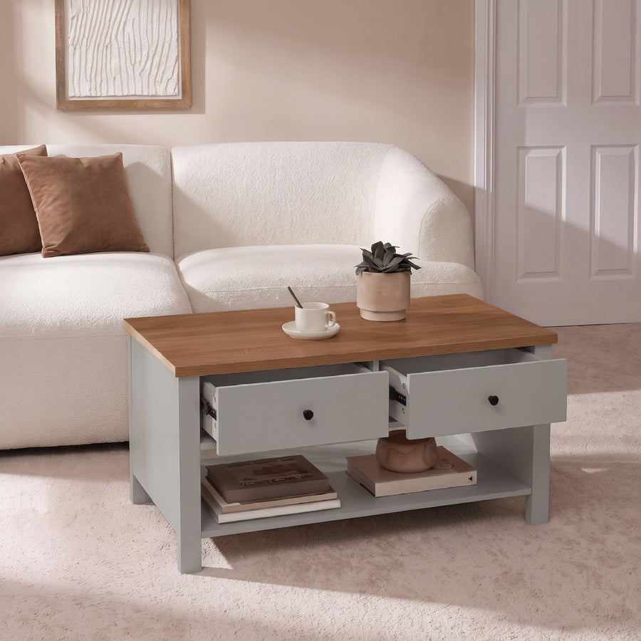 Bampton Stone Grey Coffee Table with Storage - Tasty Coffee Tables