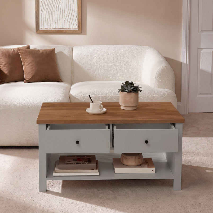 Bampton Stone Grey Coffee Table with Storage - Tasty Coffee Tables