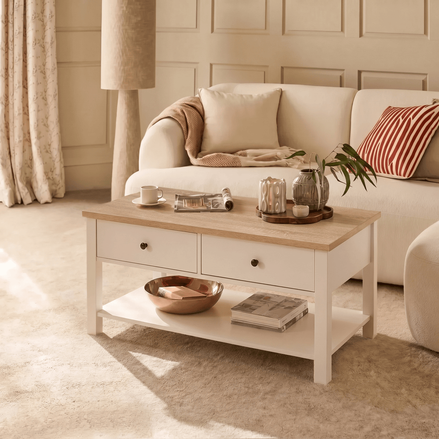 Bampton Alabaster White Coffee Table with Storage - New - Tasty Coffee Tables