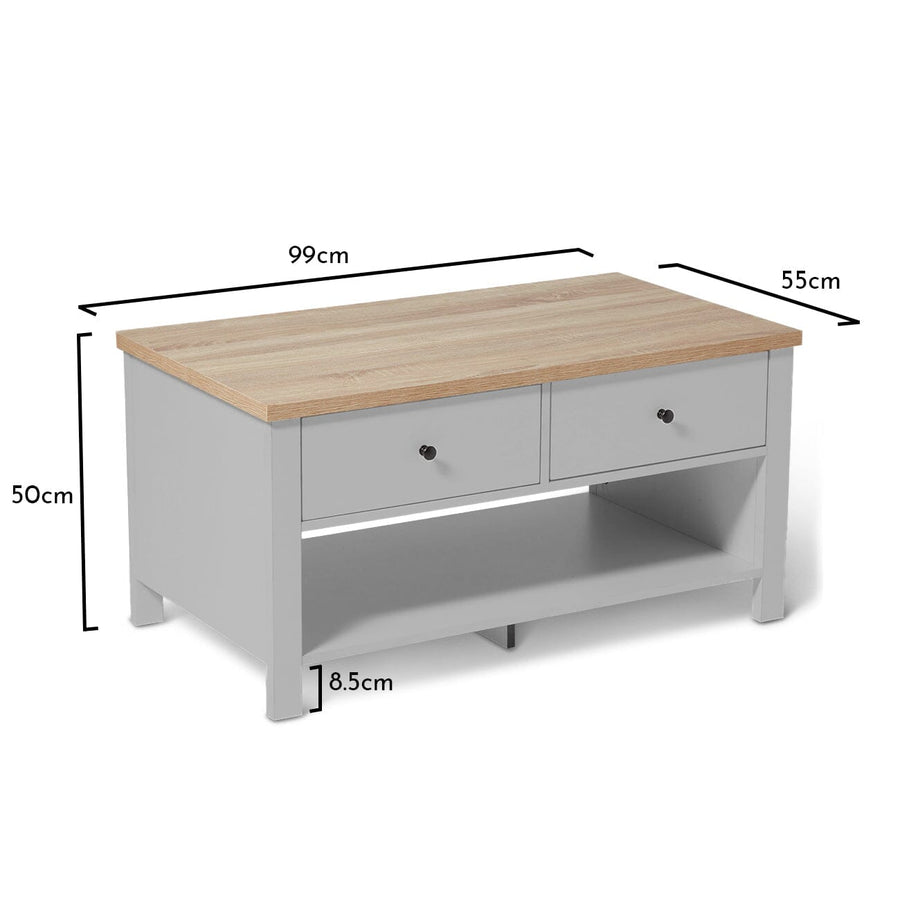 Bampton Stone Grey Coffee Table with Storage - Tasty Coffee Tables