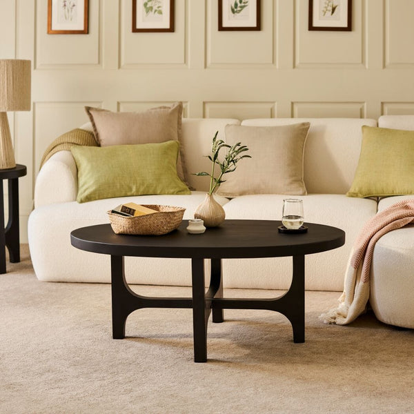 Jade 100cm Oval Coffee Table - Jet Black Mango Wood - Tasty Coffee Tables