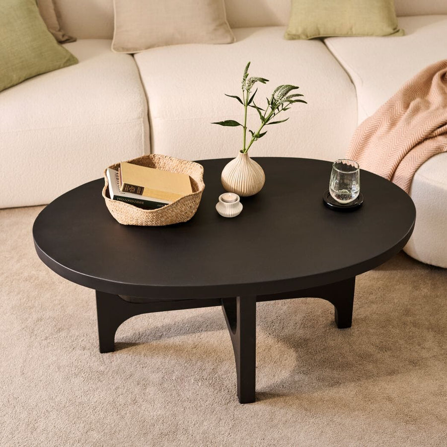 Jade 100cm Oval Coffee Table - Jet Black Mango Wood - Tasty Coffee Tables