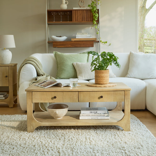 Jade Chalked Mango Wood Rectangular Coffee Table - Tasty Coffee Tables