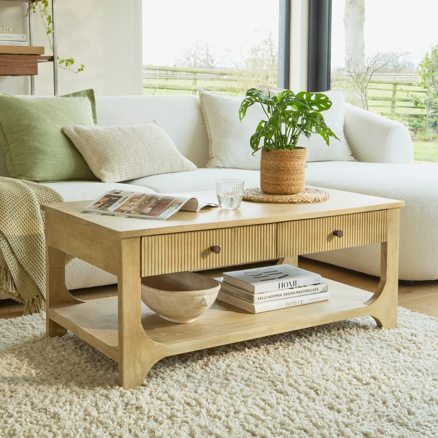 Jade Chalked Mango Wood Rectangular Coffee Table - Tasty Coffee Tables