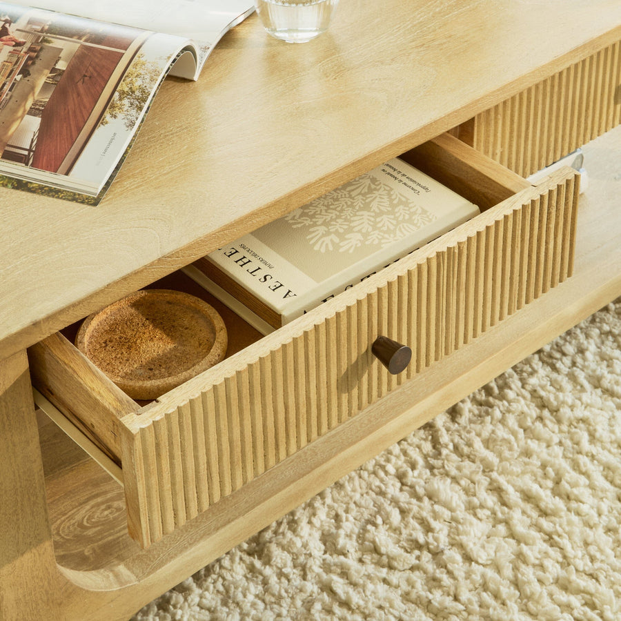 Jade Chalked Mango Wood Rectangular Coffee Table - Tasty Coffee Tables