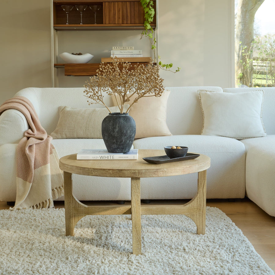 Jade Chalked Mango Wood Round Coffee Table - Tasty Coffee Tables