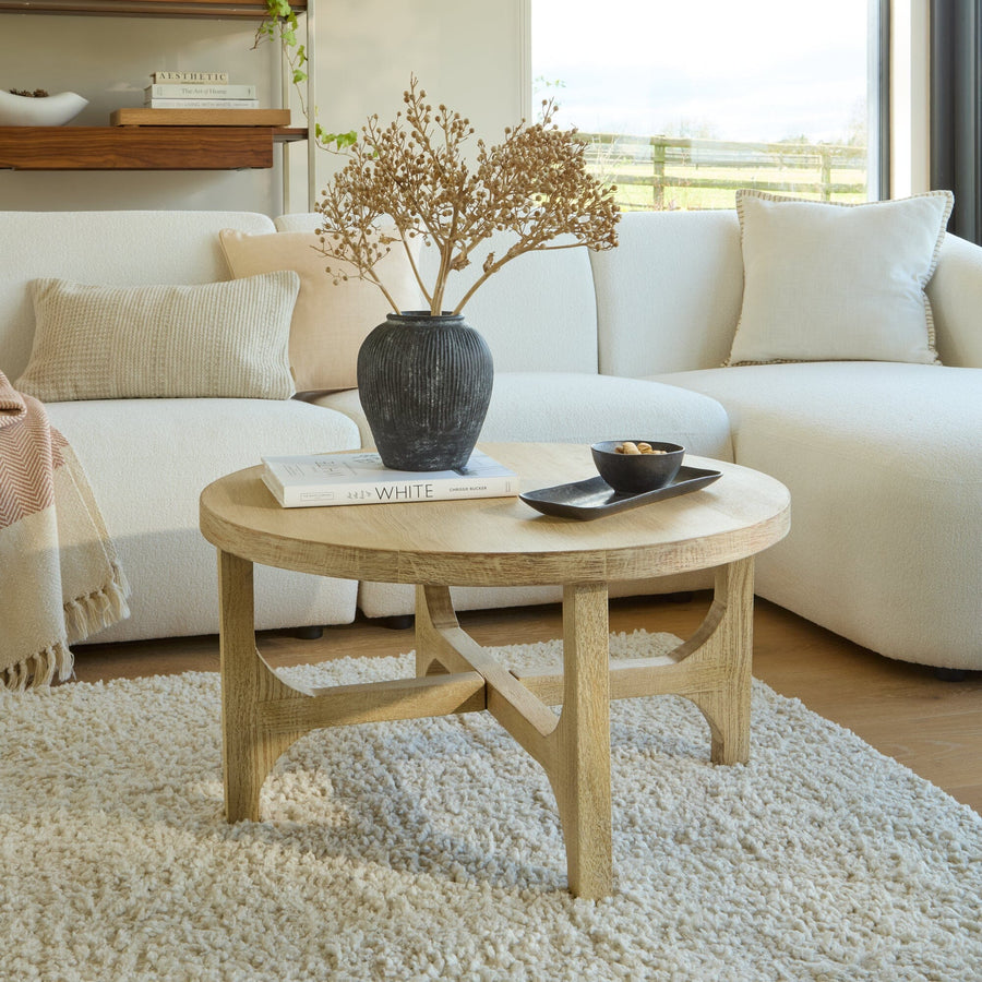 Jade Chalked Mango Wood Round Coffee Table - Tasty Coffee Tables