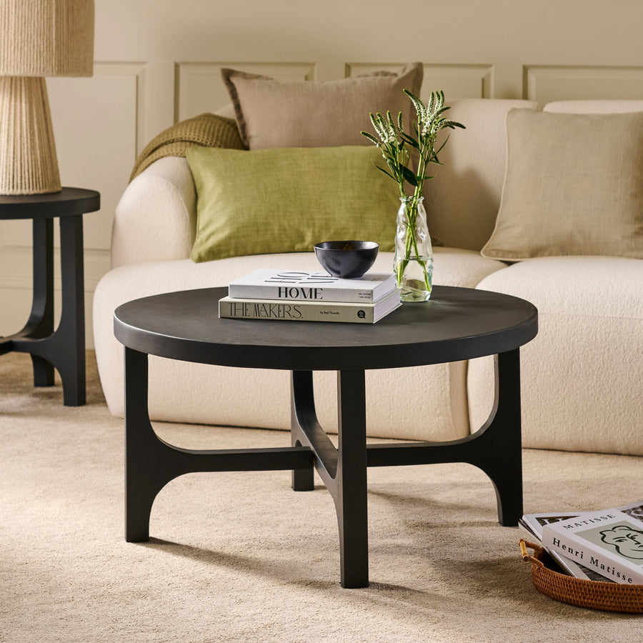 Jade Jet Black Mango Wood Round Coffee Table - Tasty Coffee Tables