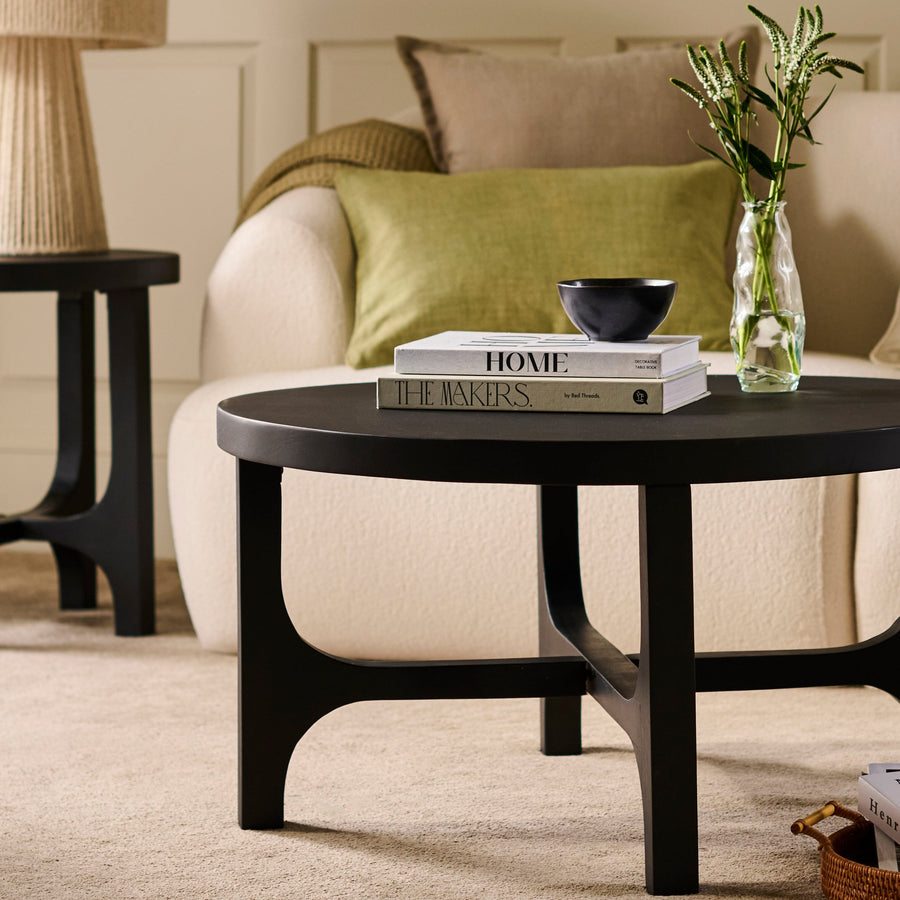 Jade Jet Black Mango Wood Round Coffee Table - Tasty Coffee Tables