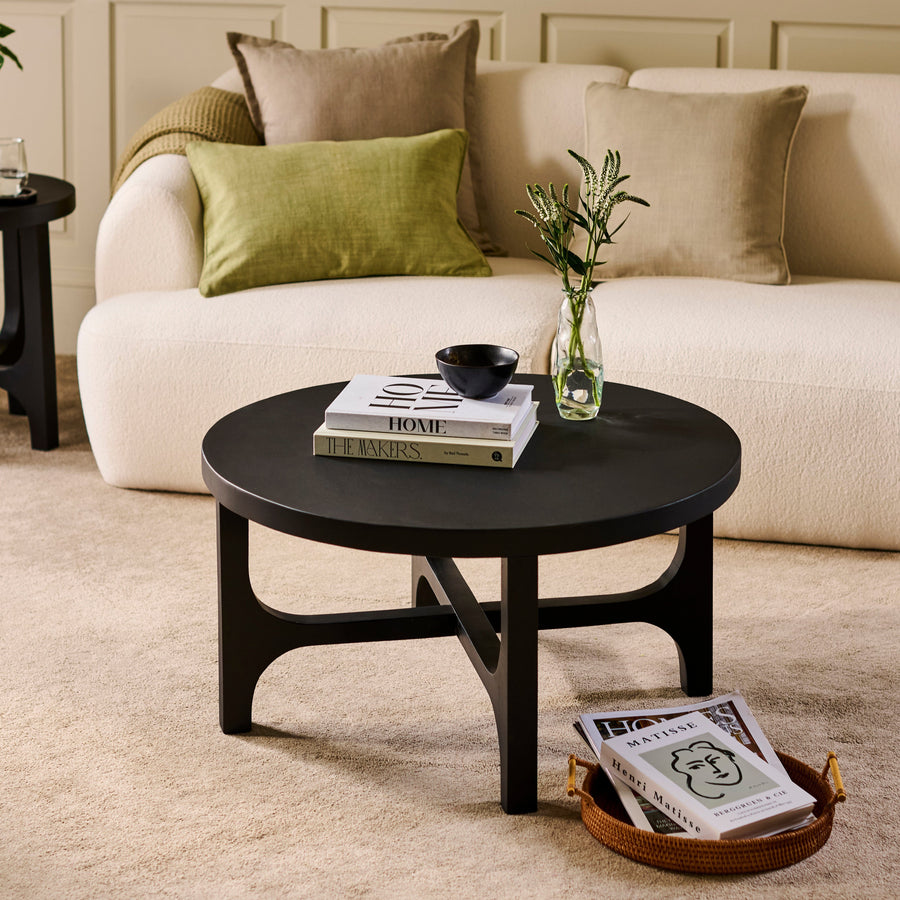 Jade Jet Black Mango Wood Round Coffee Table - Tasty Coffee Tables