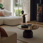 Sorrell 75cm Round Coffee Table - Coffee Brown Mango Wood & Lady Grey Marble - Tasty Coffee Tables