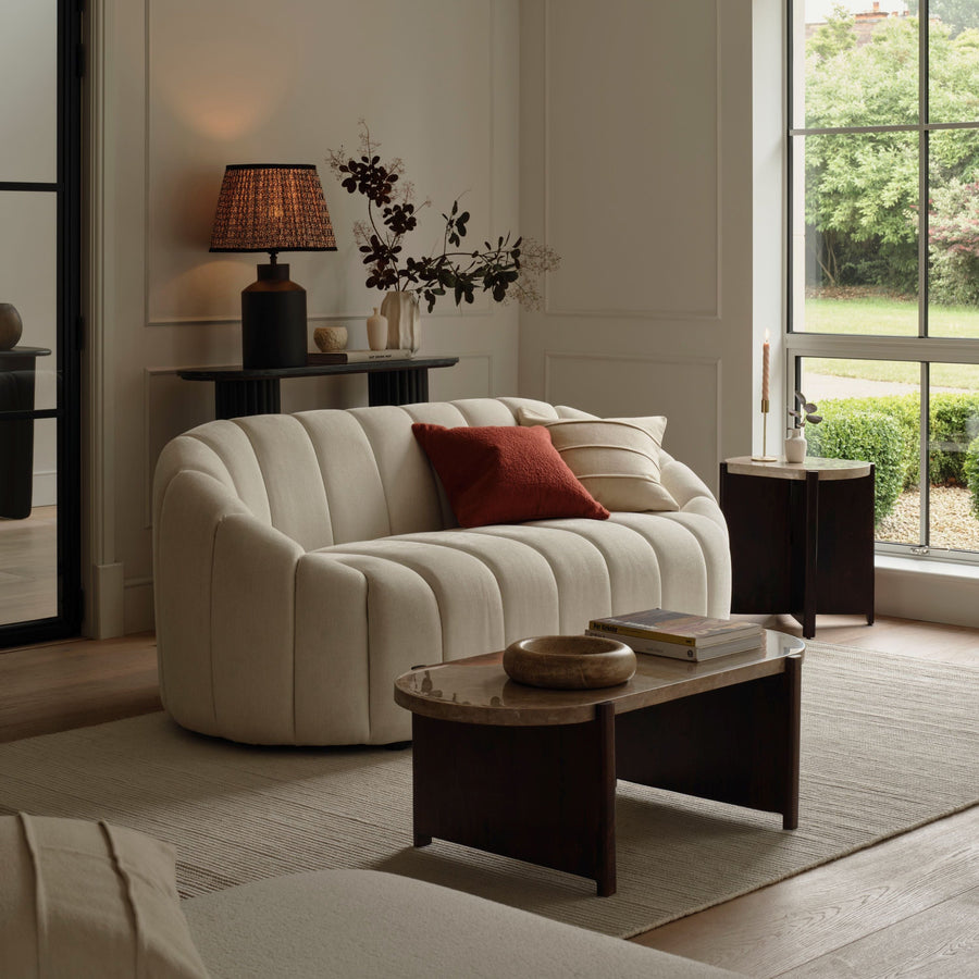 Viola 100cm Oval Lady Grey Marble & Coffee Brown Mango Wood Coffee Table - Tasty Coffee Tables