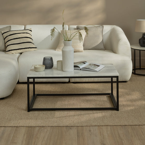 Nara White Marble Coffee Table - Black Frame - Tasty Coffee Tables