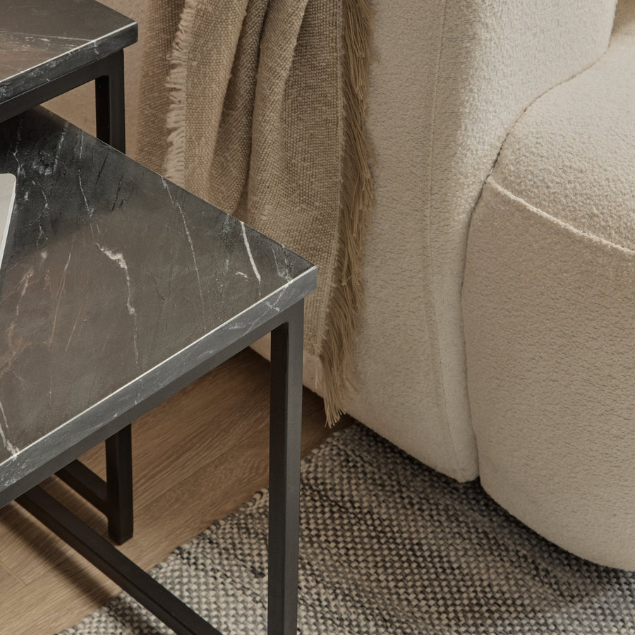 Nara Black Marble Square Nest of Tables - Black Frame - Tasty Coffee Tables