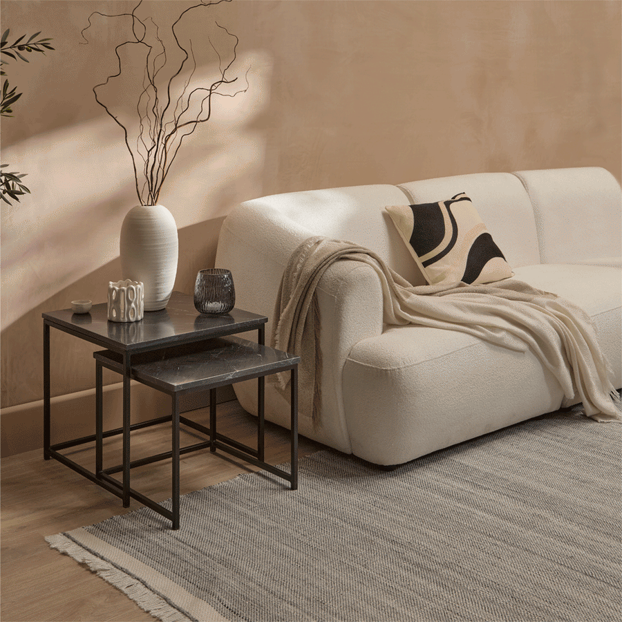 Nara Black Marble Square Nest of Tables - Black Frame - Tasty Coffee Tables