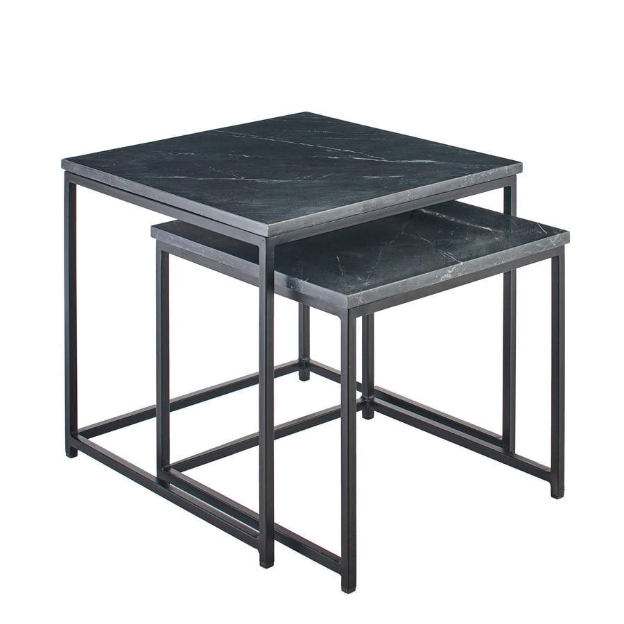 Nara Black Marble Square Nest of Tables - Black Frame - Tasty Coffee Tables