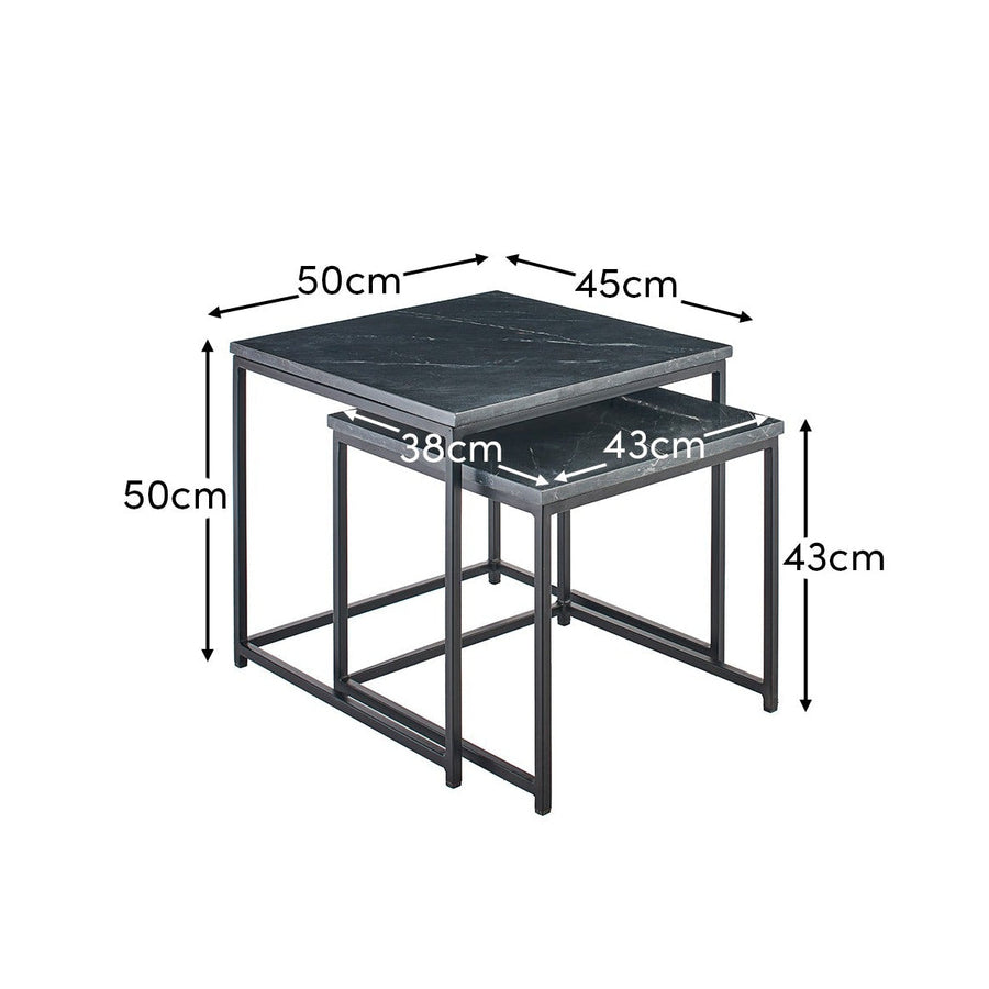 Nara Black Marble Square Nest of Tables - Black Frame - Tasty Coffee Tables